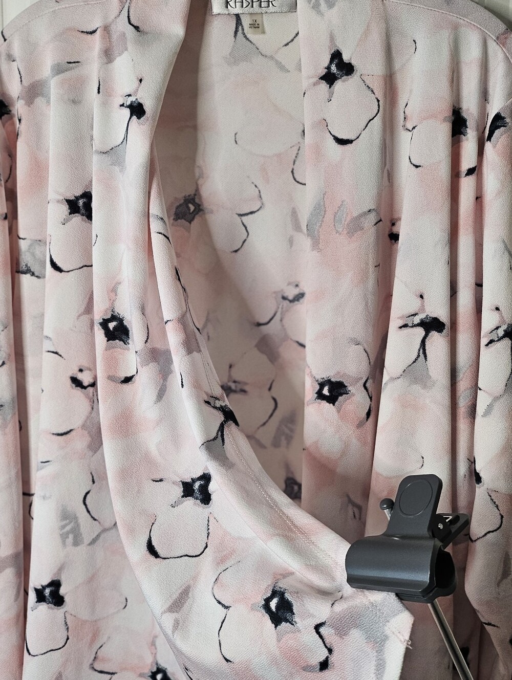 Kasper Floral Watercolor Open Front Cardigan Lightweight Blush Pink Plus Size 1X - Picture 5 of 11